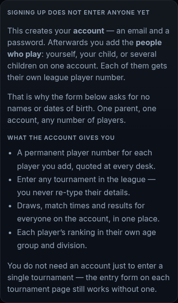 The signup form, with a note explaining that signing up does not enter anyone.